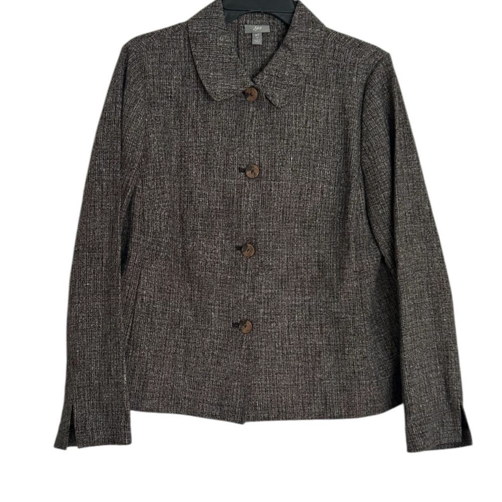 J Jill Blazer Blazer Size Medium Tall Gray Tweed Lightweight Linen Blend